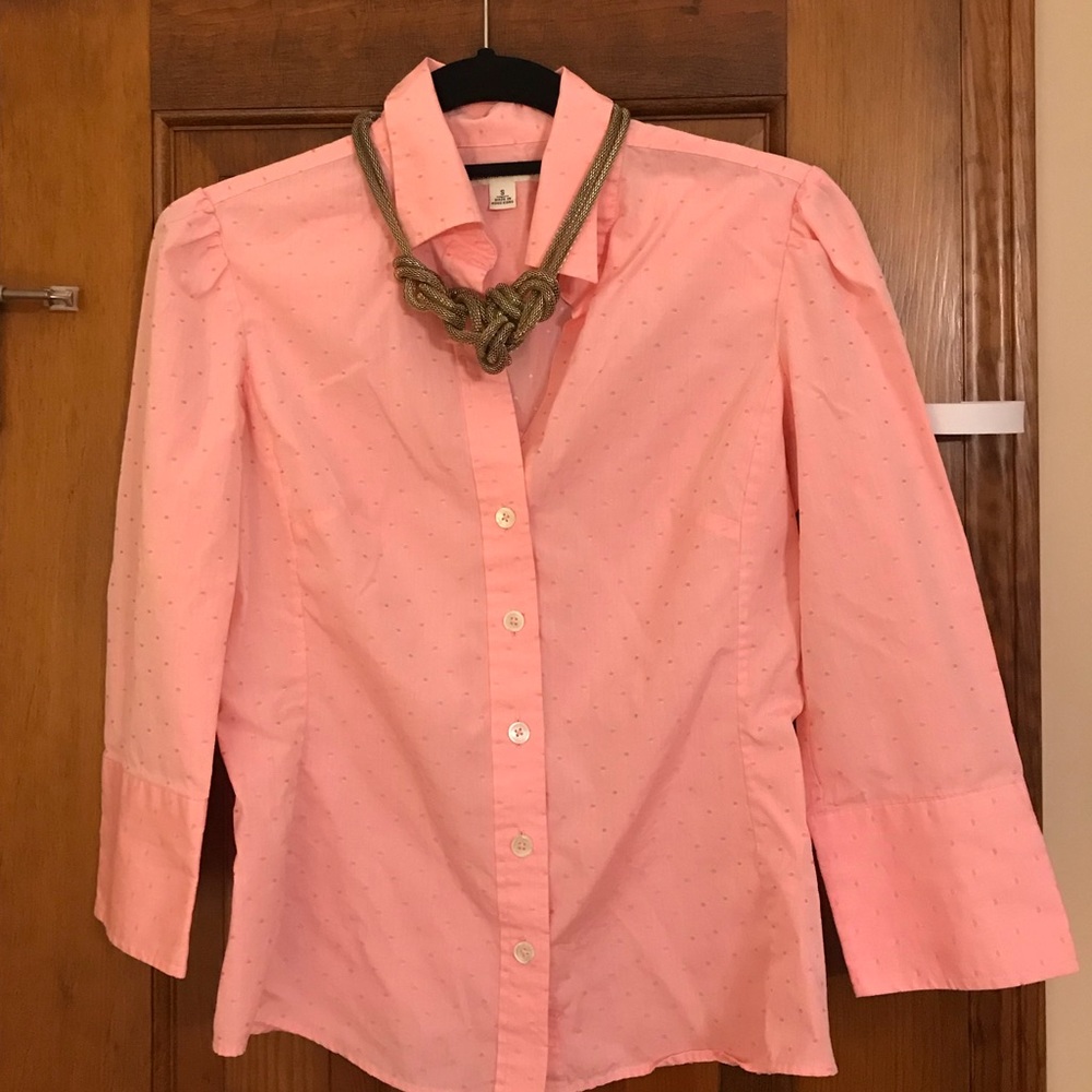 Pink polka dot button down